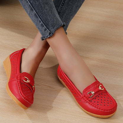 Orthopedic Women's Perforated Slip On Loafers With Breathable Design And Flexible Sole