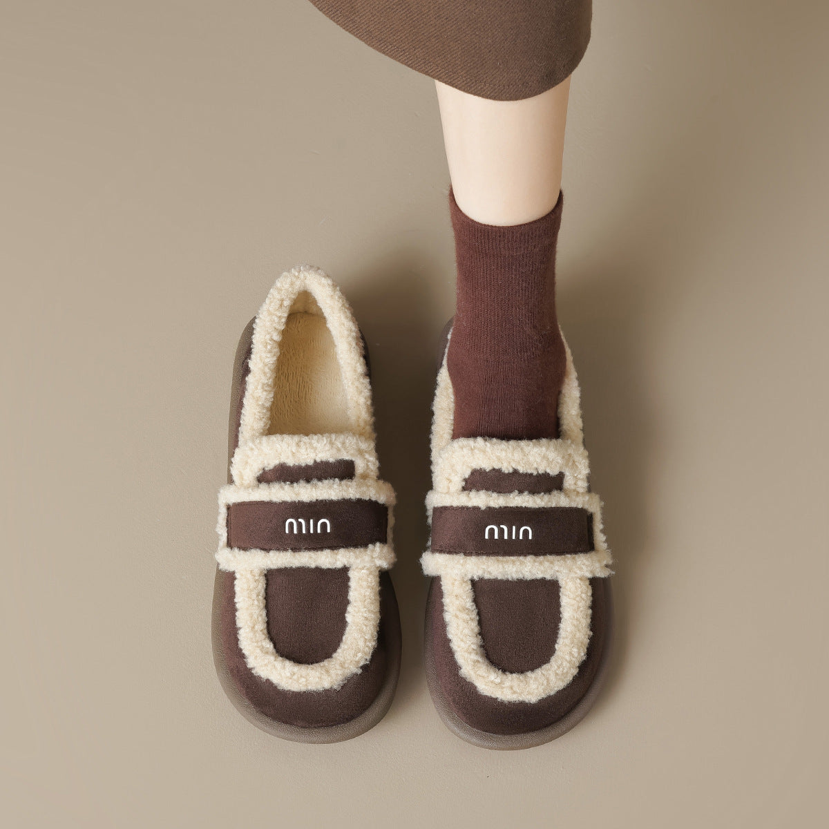 Women's Orthopedic Fleece Loafers With Warm Vegan Suede Slip On Comfort And Arch Support