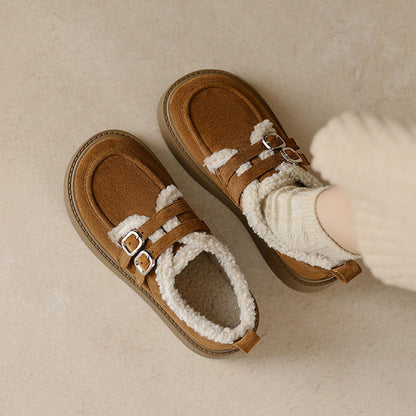 Women Platform Loafers With Arch Support And Plush Fleece Lining In Soft Suede For Winter Style
