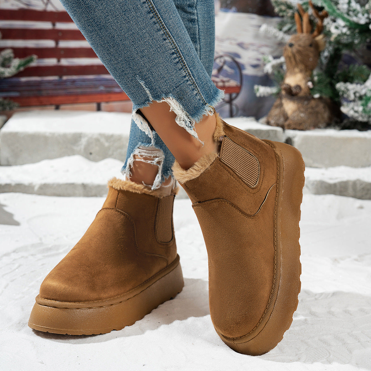 Women's Winter Ankle Boots Plush Lined Platform Chelsea Inspired Warmth And Comfort