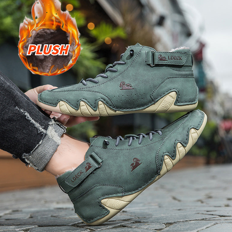 Unisex Orthopedic Leather Boots With Wide Toe Design and Insulated Plush Lining for Cold Weather