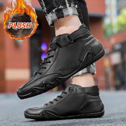 Unisex Orthopedic Leather Boots With Wide Toe Design and Insulated Plush Lining for Cold Weather