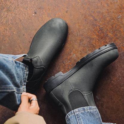 Waterproof Leather Chelsea Boots Unisex With Wide Fit Arch Support All Weather Durable