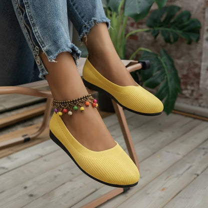 Womens Knit Loafer Flats With Arch Support Lightweight Breathable Knit Upper Wide Fit All Day Comfort