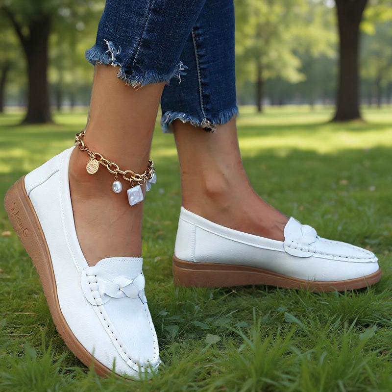 Womens Orthopedic Wide Fit Slip Ons Leather Comfort Loafers For All Day Support And Relief