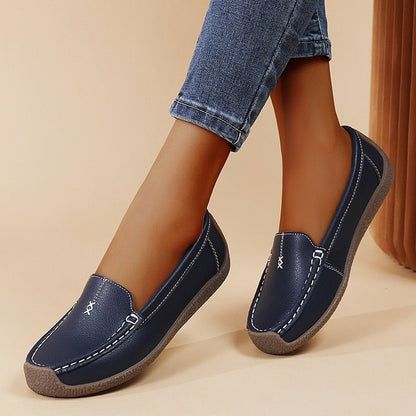 Women's Supportive Leather Loafers With Built In Arch Support Premium Eco Leather Wide Fit Slip On Shoes