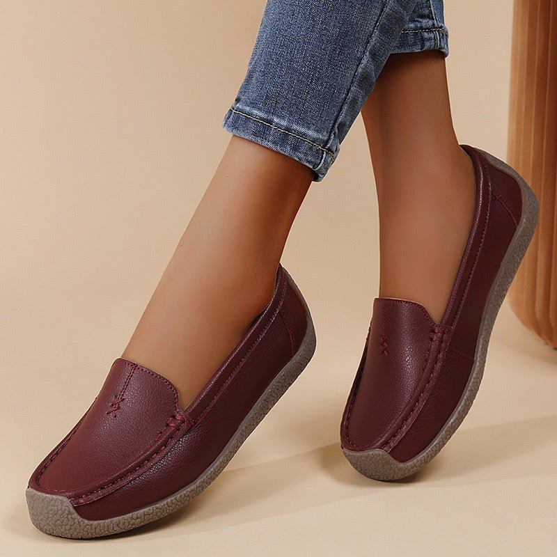 Women's Supportive Leather Loafers With Built In Arch Support Premium Eco Leather Wide Fit Slip On Shoes