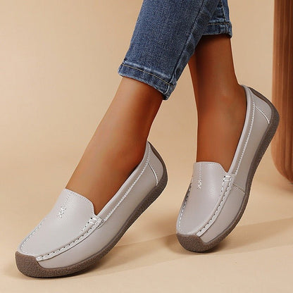 Women's Supportive Leather Loafers With Built In Arch Support Premium Eco Leather Wide Fit Slip On Shoes