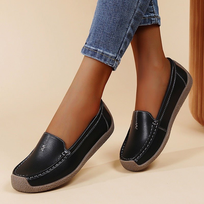 Women's Supportive Leather Loafers With Built In Arch Support Premium Eco Leather Wide Fit Slip On Shoes