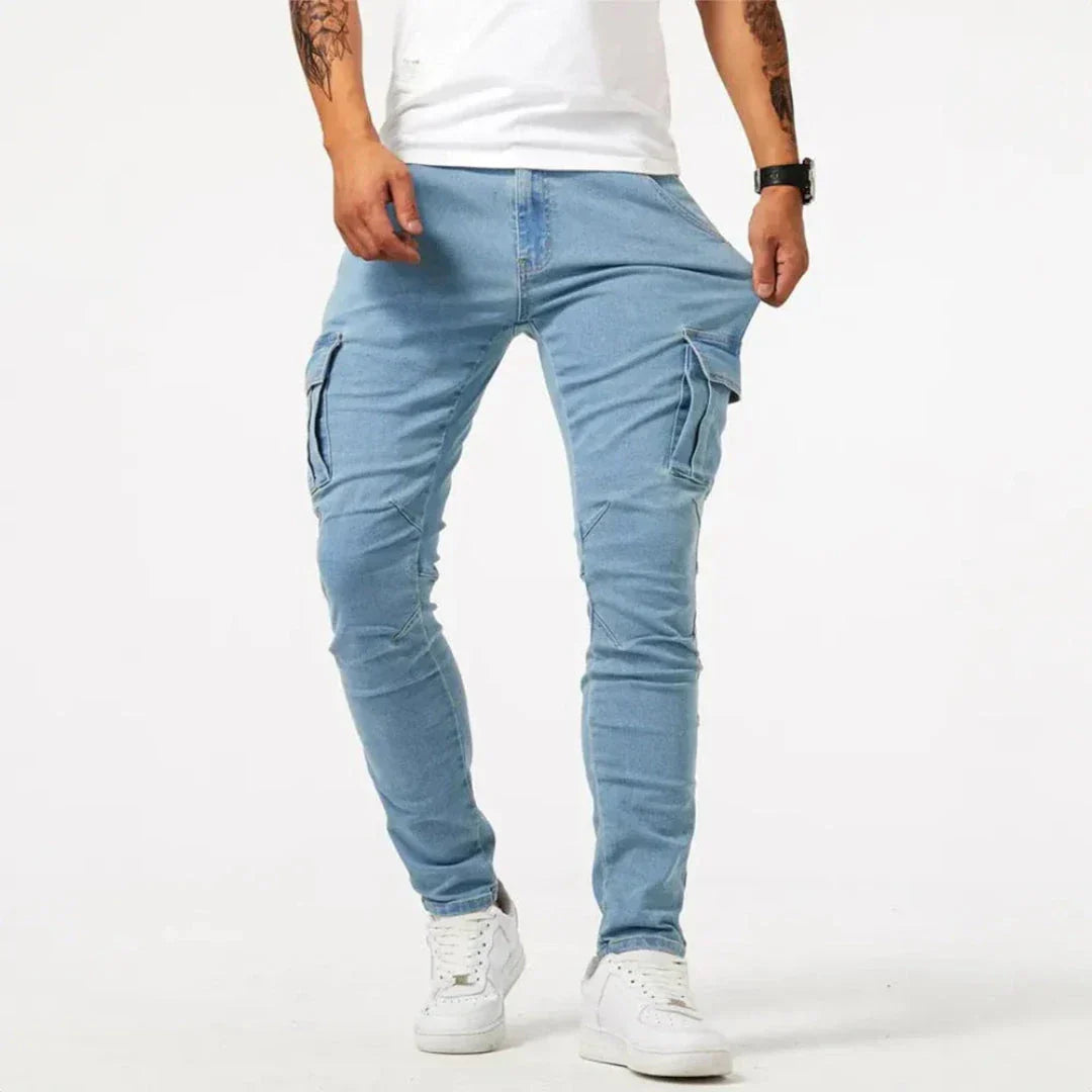 Waylynn Hunter Denim Slim Cargo Pants For Men With 4 Way Stretch Utility Cargo Jeans