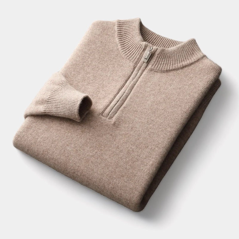 Henry Men’s Merino Wool Quarter-Zip Jumper – Timeless Luxury Knitwear Beige