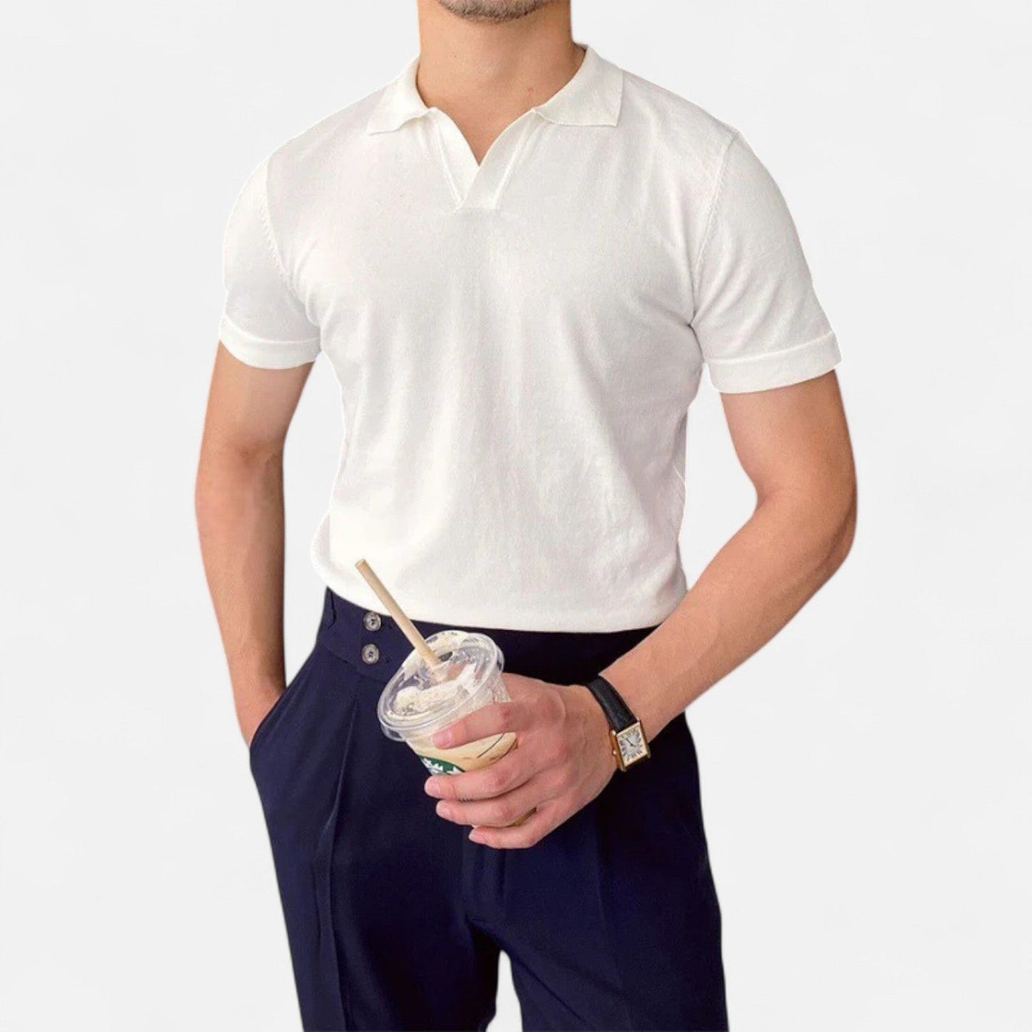 Ancient World | Men's V-Neck Polo – Discreet Luxury, Classic Elegance "Old Money"