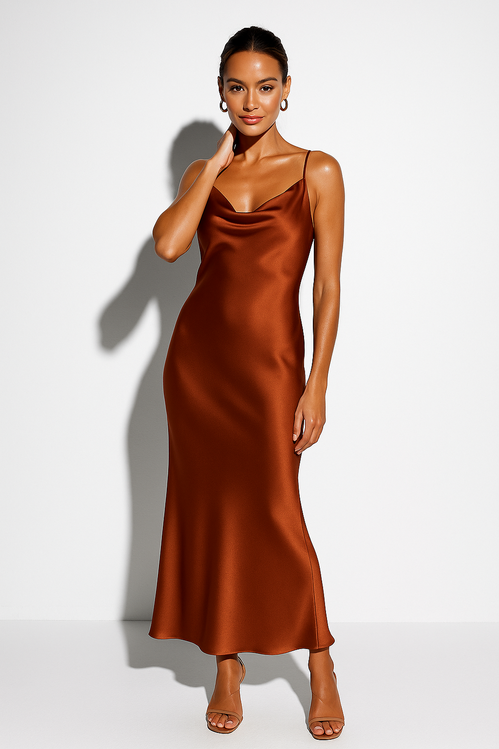 Women’s Draped Cowl Neck Dress | Midi Style