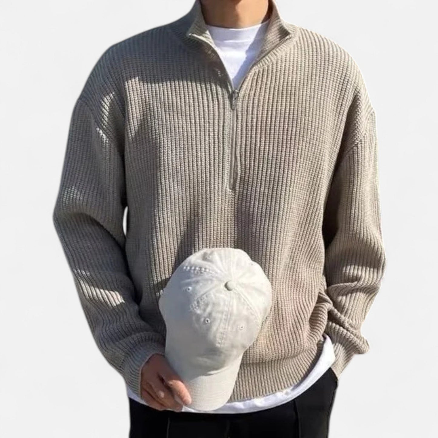 Ancient World | Men's Half-Zip Winter Sweater with Stand-Up Collar