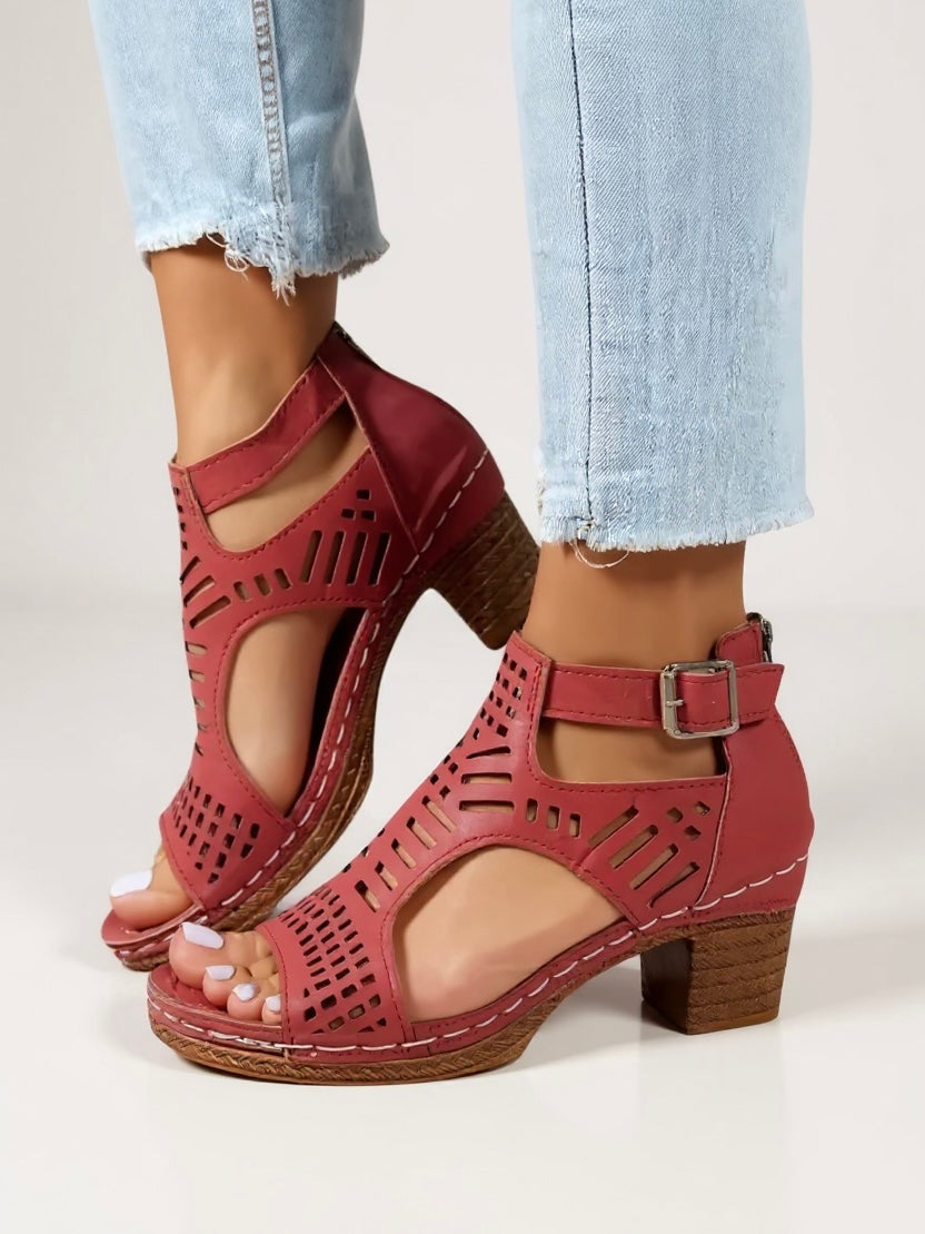 Women's Sandals with Block Heel and Adjustable Straps
