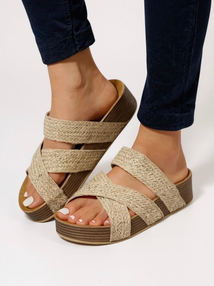 Women's Woven Platform Sandals with Cushioned Sole and Adjustable Straps