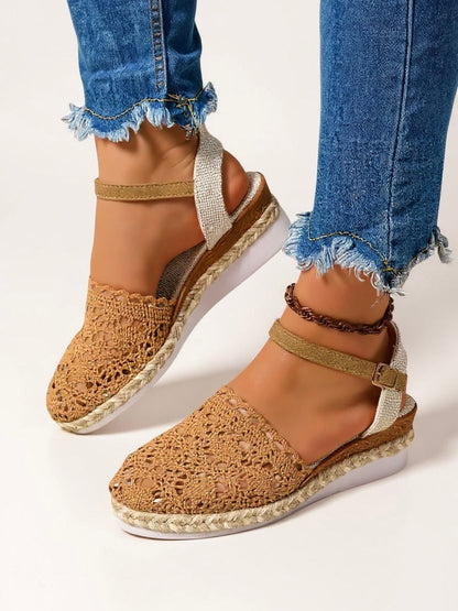 Women's Boho Woven Platform Sandals with Adjustable Straps and Cushioned Footbed