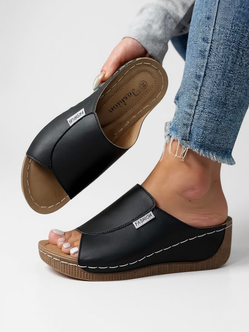 Women's Platform Cushioned Slides with Supportive Design and Easy Slip-On - TrendAura