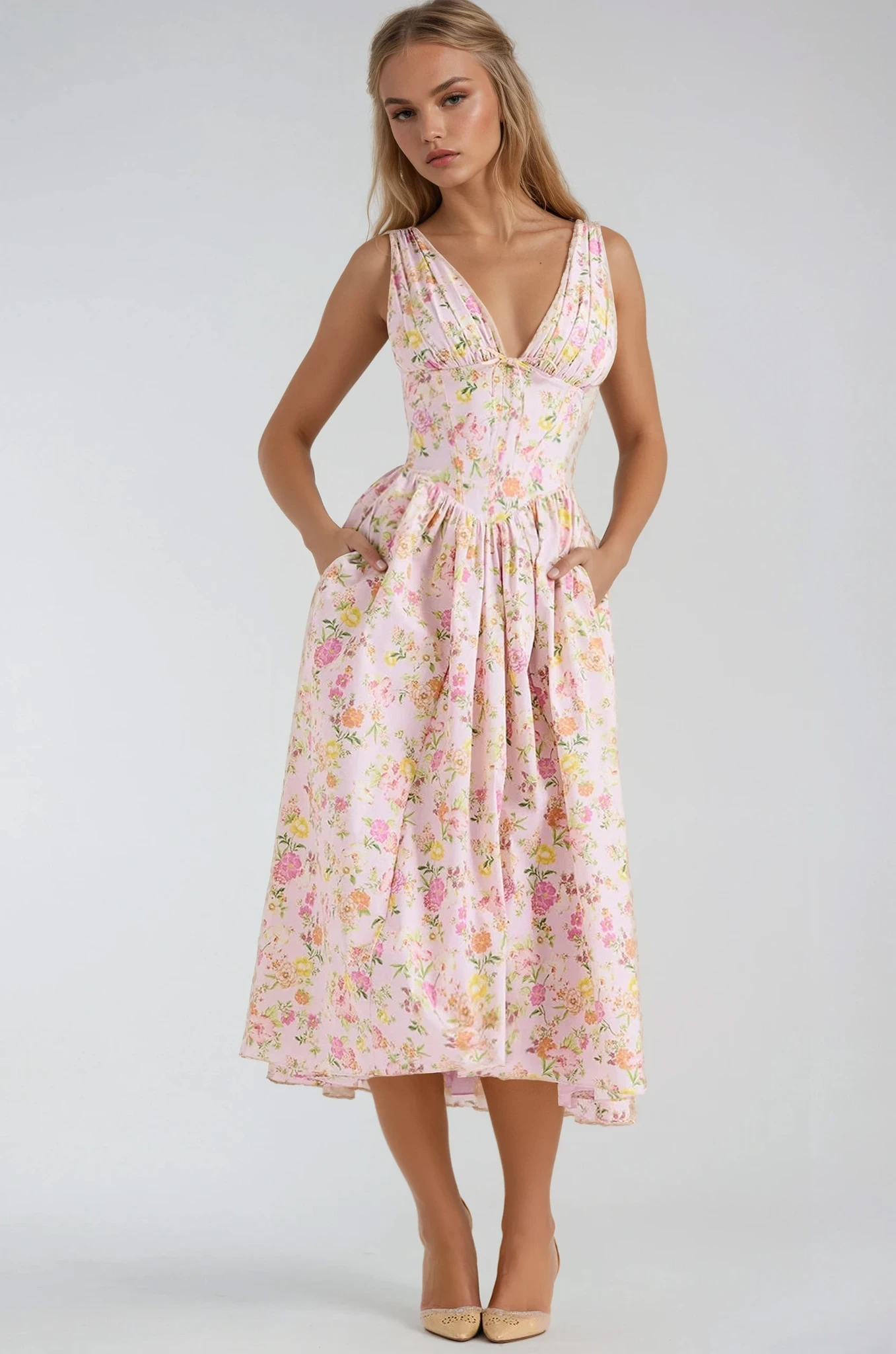 Women's Summer Dress with Adjustable Straps and Flowing Skirt