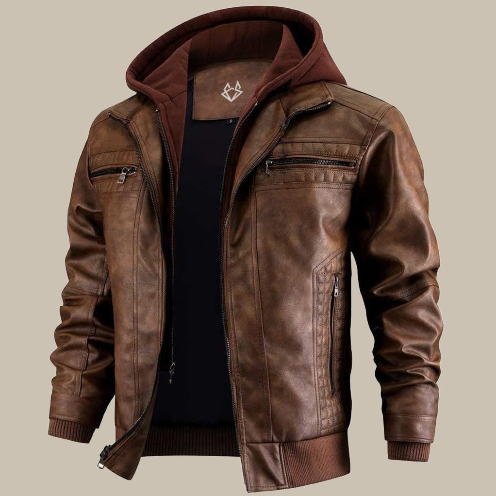 Parker Vegan Leather Hooded Jacket For Men With Premium PU Leather And Utility Pockets