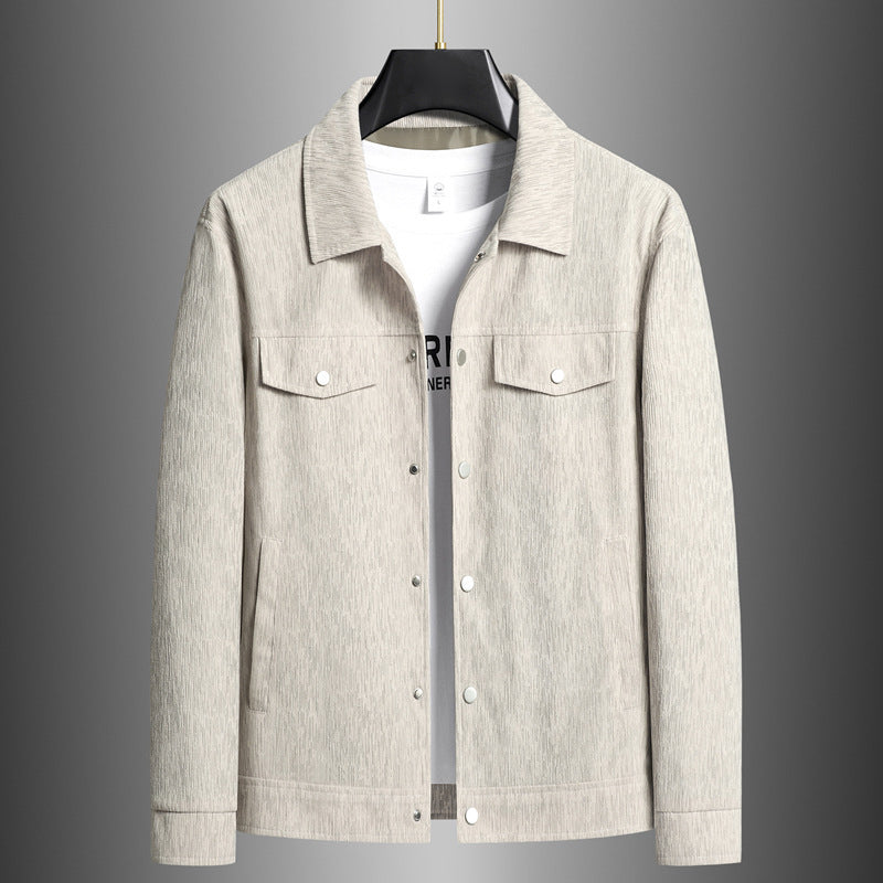Mens Cotton Jacket Structured Fit Button Front Flap Chest Pockets Classic Collar