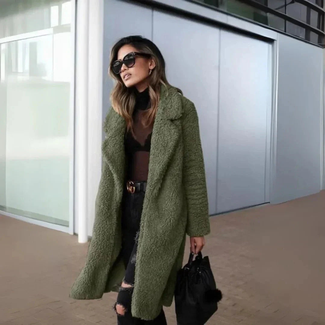 Iliana Notched Lapel Teddy Overcoat