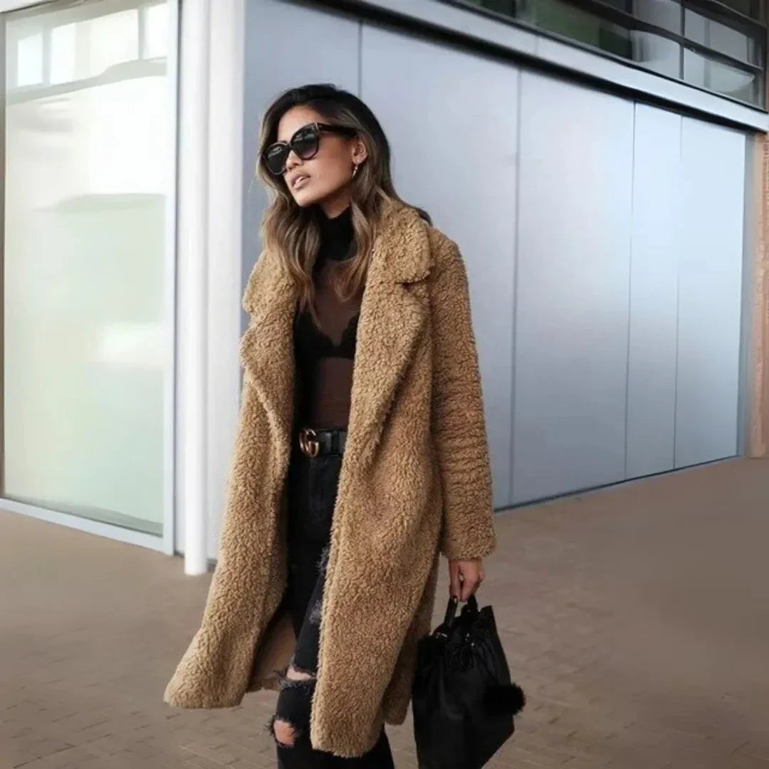 Iliana Notched Lapel Teddy Overcoat