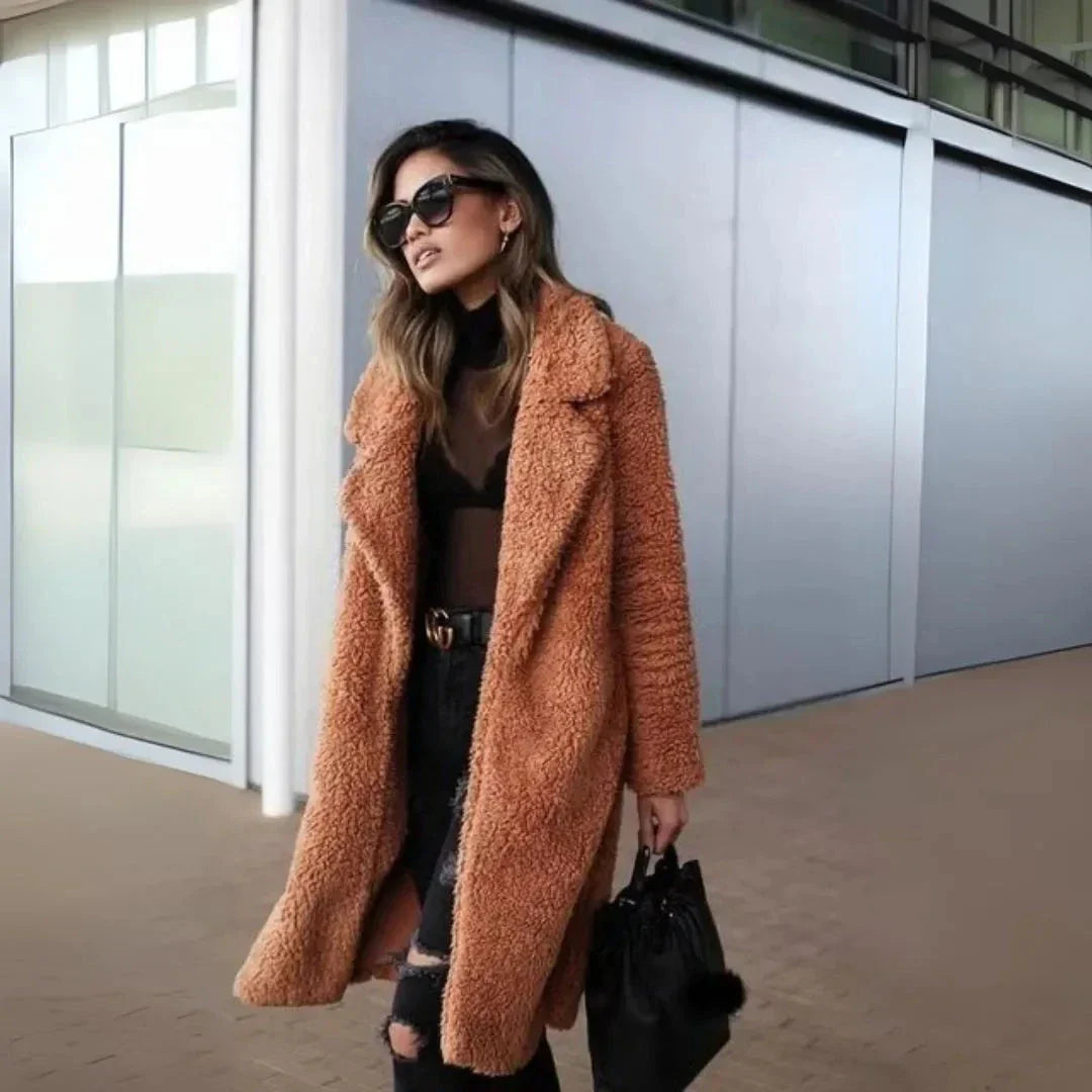 Iliana Notched Lapel Teddy Overcoat