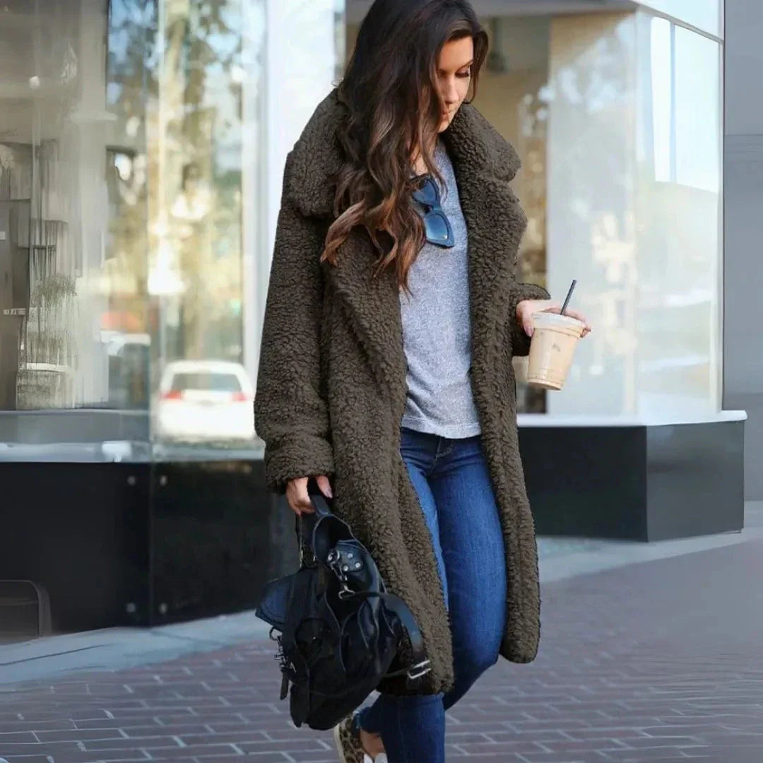 Iliana Notched Lapel Teddy Overcoat