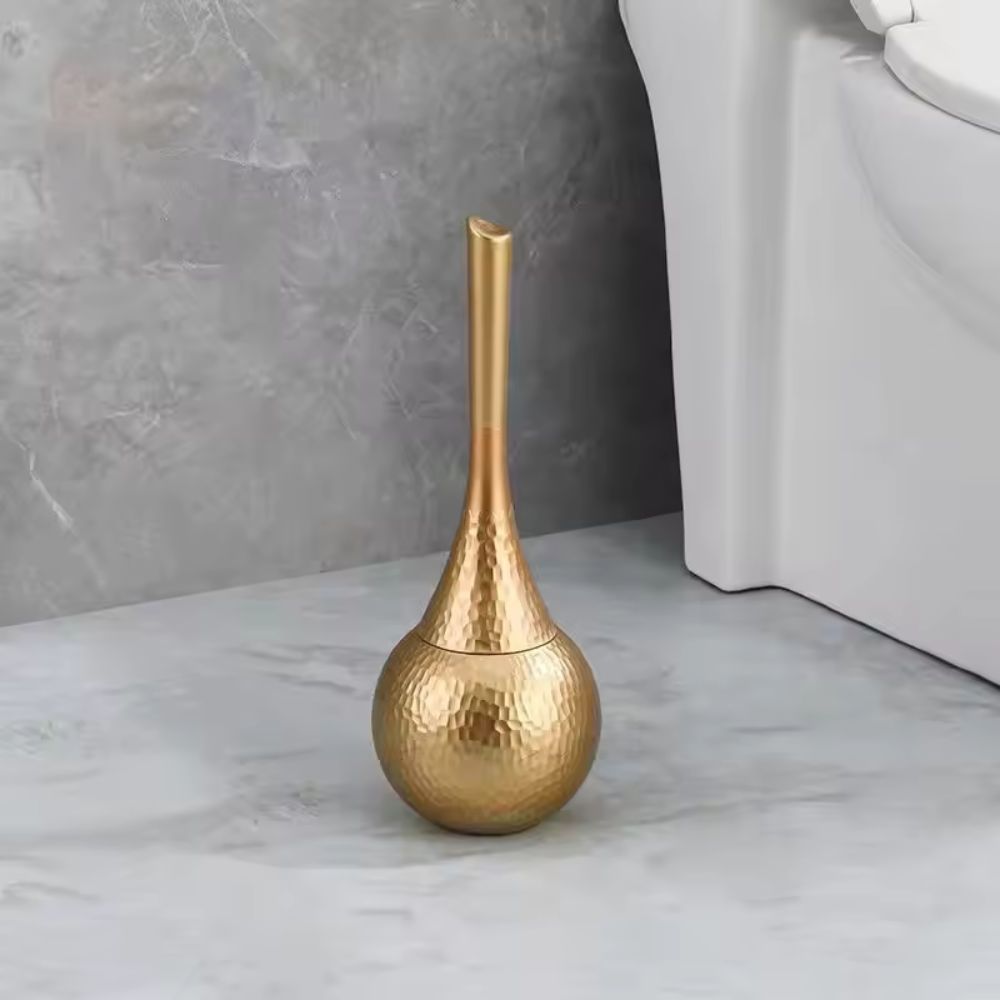Modern Hammered Gold Toilet Brush with Holder