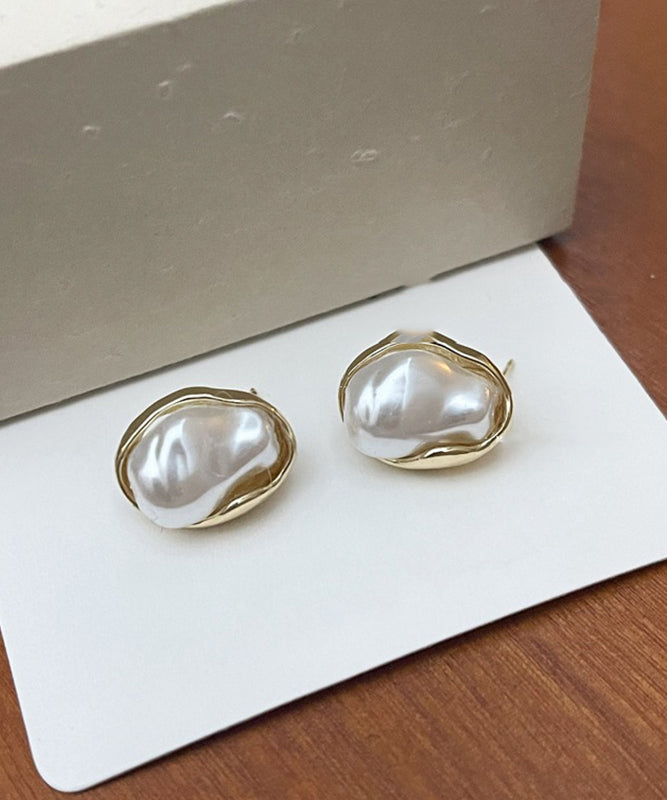 Boucles d'oreilles irrégulières en métal imitation perle pois, design de niche - TrendAura
