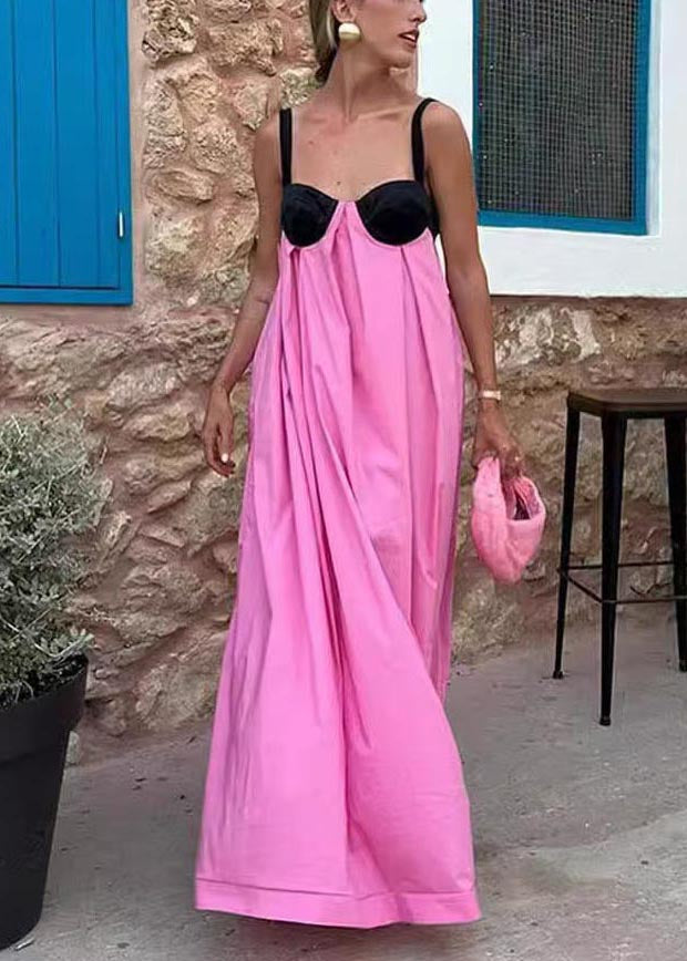 Robe de soirée d'été en coton patchwork avec bustier rose italien - TrendAura