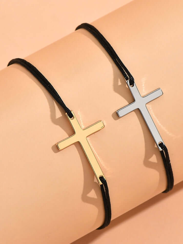 Italian cross bracelet set made of durable rope with classic pendant - TrendAura