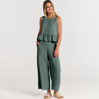 Pon Women's Two Piece Summer Dress Set With Cropped Top And Wide Pants In Bold Vibrant Colors