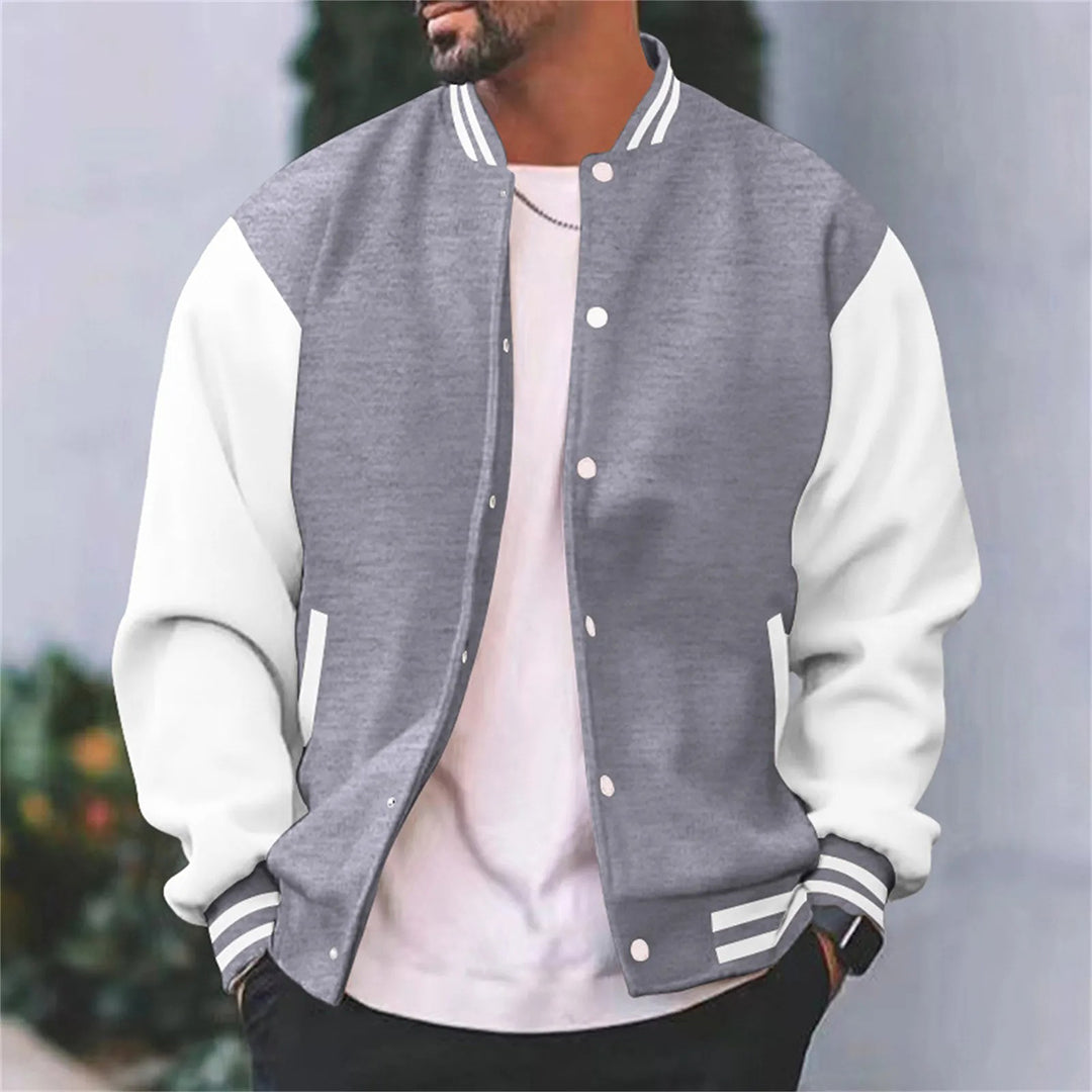 Timothy Men's Retro Letterman Style Varsity Jacket With Black Body And White Sleeves