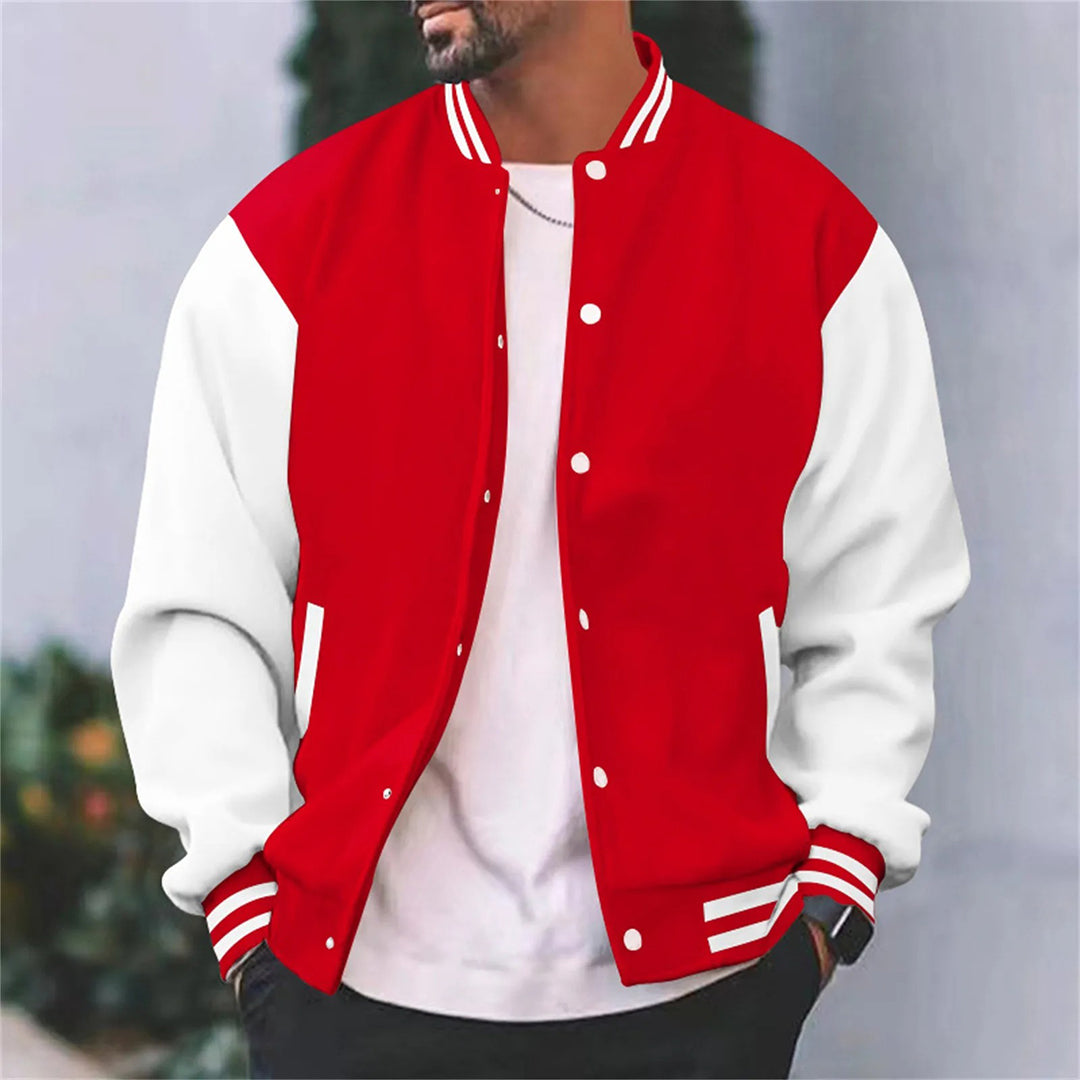 Timothy Men's Retro Letterman Style Varsity Jacket With Black Body And White Sleeves