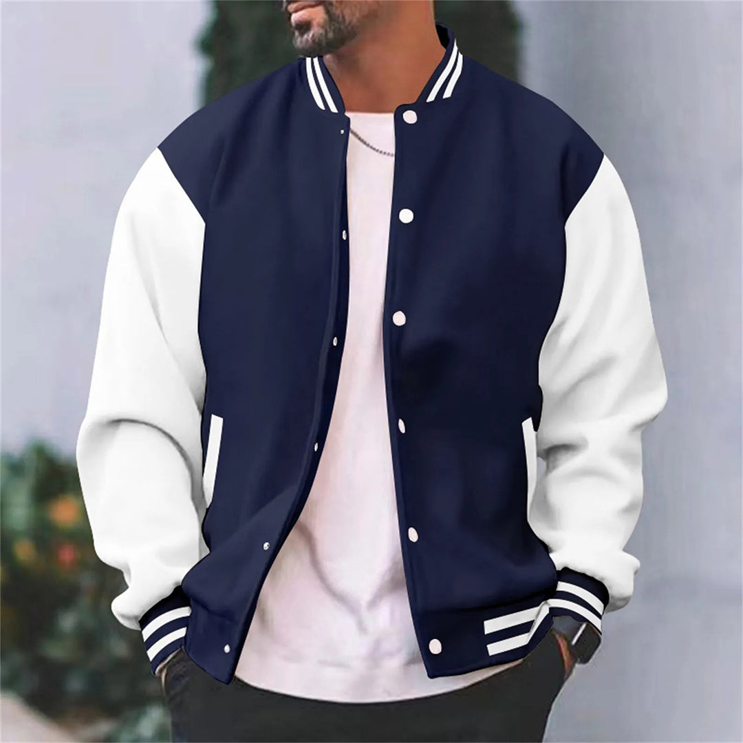 Timothy Men's Retro Letterman Style Varsity Jacket With Black Body And White Sleeves