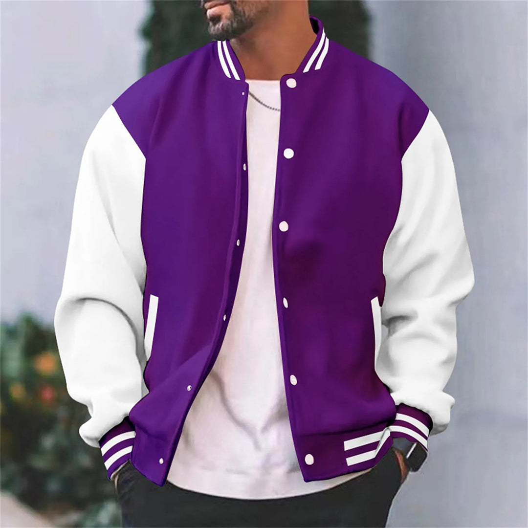 Timothy Men's Retro Letterman Style Varsity Jacket With Black Body And White Sleeves