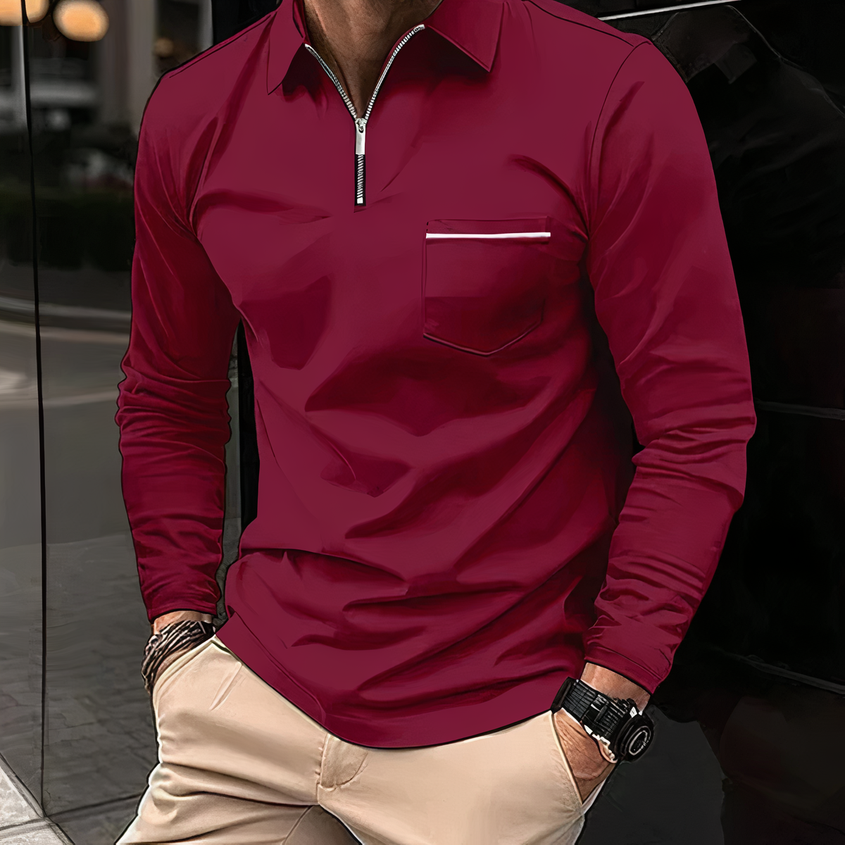 Jarvis Long Sleeve Polo With Zipped Collar And Chest Pocket For Men Modern Smart Casual Wear