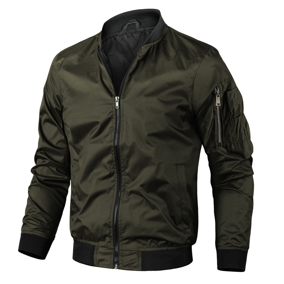 Brian Mens Classic Bomber Jacket Olive Green Timeless Everyday Premium Style By TrendAura