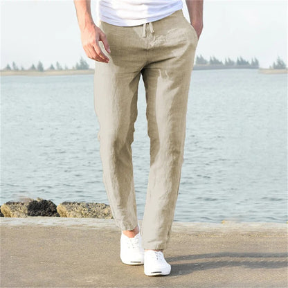 Max Linen Drawstring Pants For Men Breathable Lightweight Comfort Relaxed Fit Summer Wear