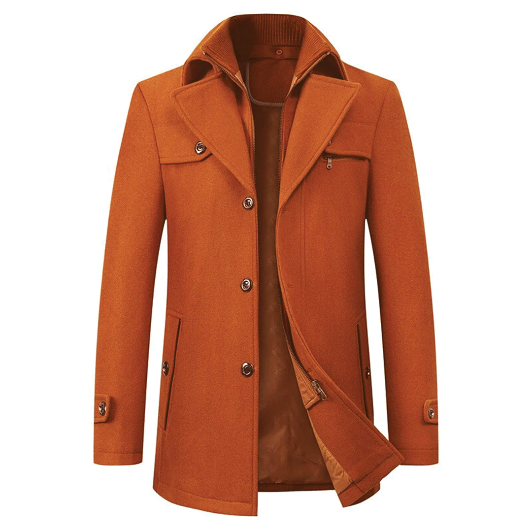 Elijah Wool Blend Overcoat For Men Refined Tailoring With Stand Up Collar Inner Zipper Chest Pocket