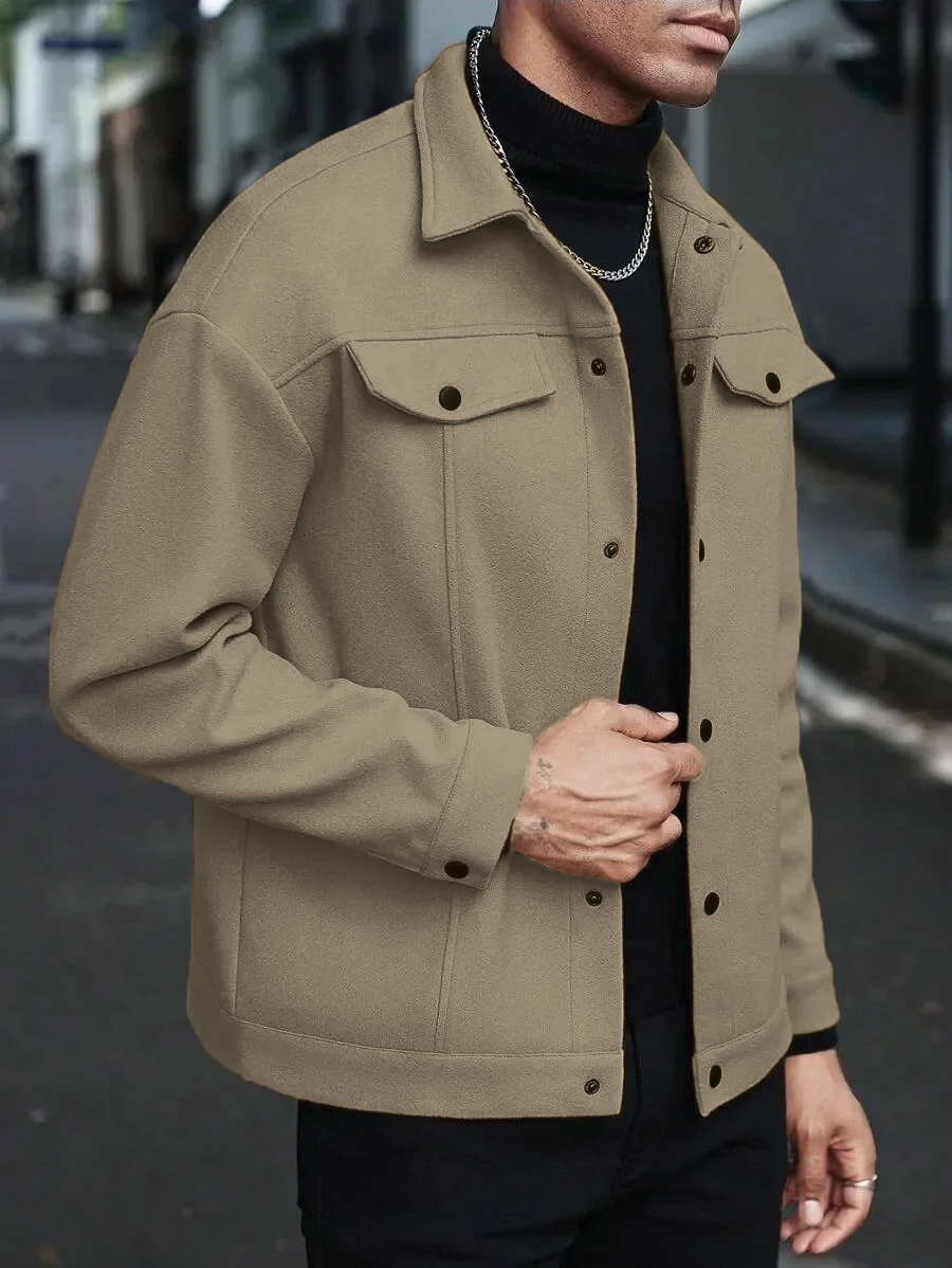 Liam Wool Blend Jacket For Men Classic Warmth Meets Modern Style Stand Collar Chest Flap Pockets Tailored Fit