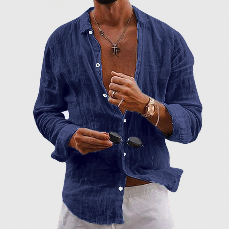 Kayden Lightweight Resort Shirt For Warm Weather Breezy Semi Sheer Long Sleeve Linen Button Down For Beach And Dinner
