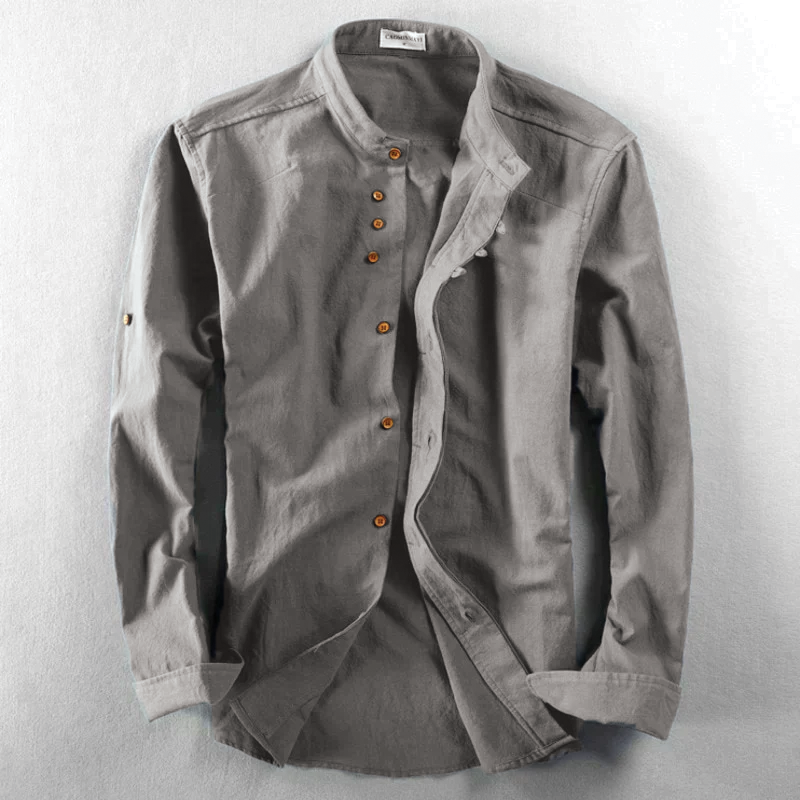 James Mandarin Collar Shirt by TrendAura Modern Lightweight Long Sleeve Smart Casual Style