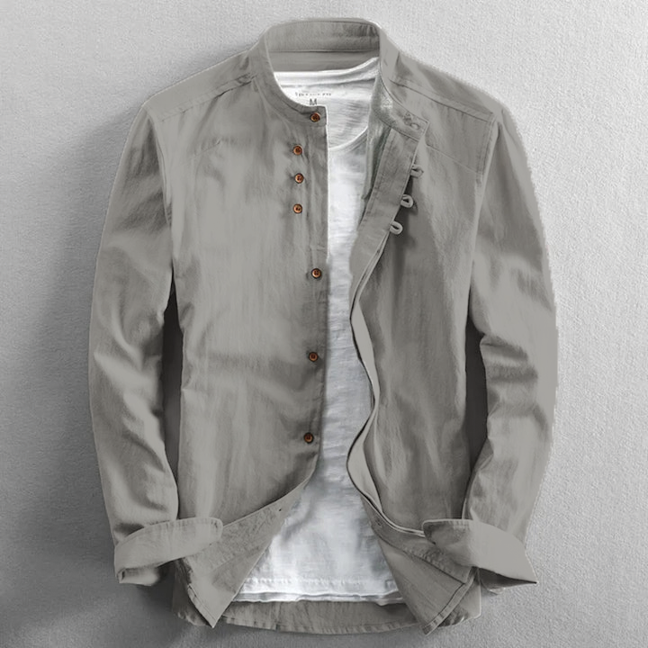 James Mandarin Collar Shirt by TrendAura Modern Lightweight Long Sleeve Smart Casual Style