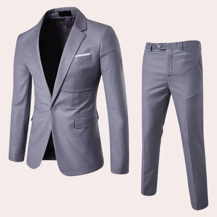 Jacob Men's Slim Suit Two Piece Set with Blazer and Trousers in Burgundy for Weddings Business and Formal Events