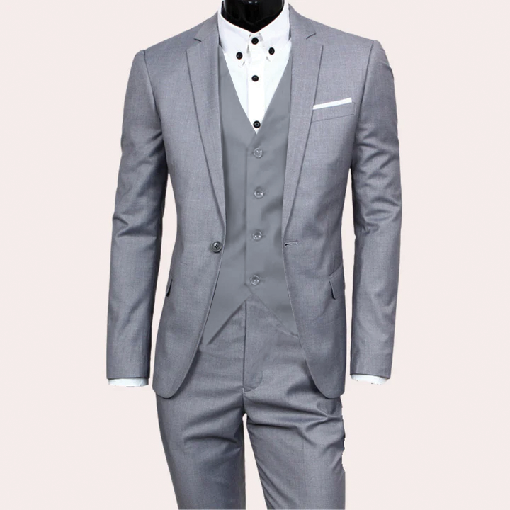 Bryson Three-Piece Slim Fit Suit With Notch Lapel Blazer Vest And Trousers Wrinkle-Resistant