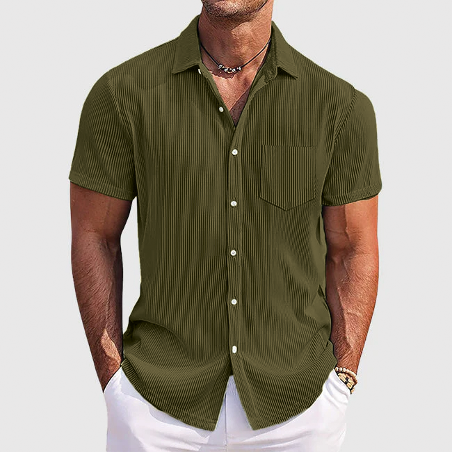 Ayden Striped Short Sleeve Shirt For Men Lightweight Button Up Casual Vacation Wear With Relaxed Fit
