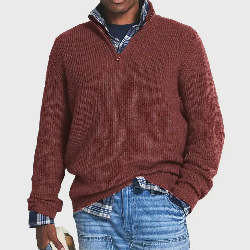 Edward Mens Ribbed Knit Half Zip Sweater for Men by TrendAura Layering Essential with Modern Texture and Everyday Comfort